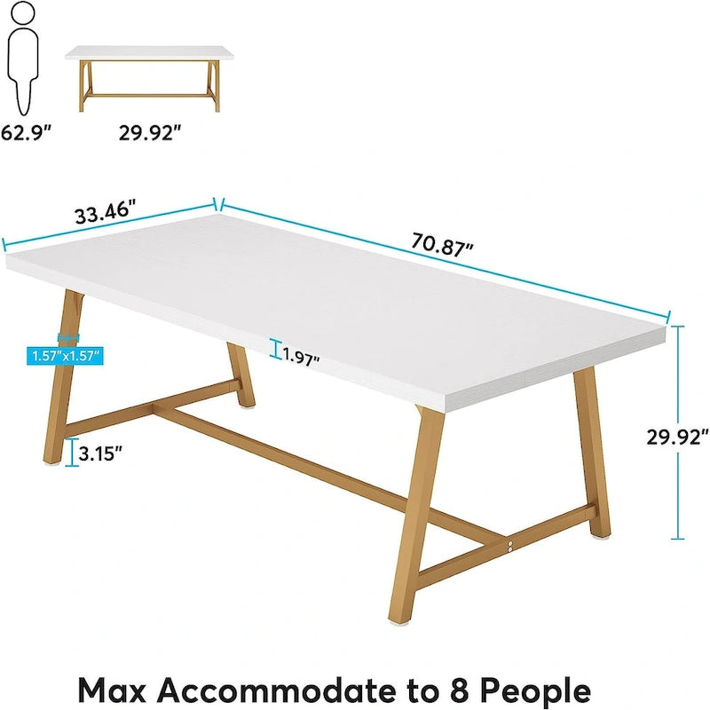 Table de conférence rectangulaire marron/gris/blanc/naturel, style industriel, 6 places