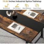 Table de conférence rectangulaire marron/gris/blanc/naturel, style industriel, 6 places