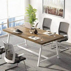 Table de conférence rectangulaire marron/gris/blanc/naturel, style industriel, 6 places