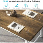 Table de conférence rectangulaire marron/gris/blanc/naturel, style industriel, 6 places