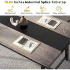 Table de conférence rectangulaire marron/gris/blanc/naturel, style industriel, 6 places