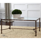 Table basse en fer bronze rustique et verre trempé