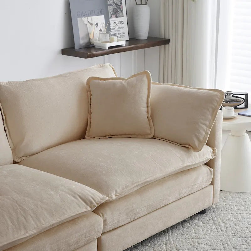Ensemble de 2 canapés en chenille, canapé 2+3 places avec assise profonde, ensemble de canapés modernes pour salon, chenille beige