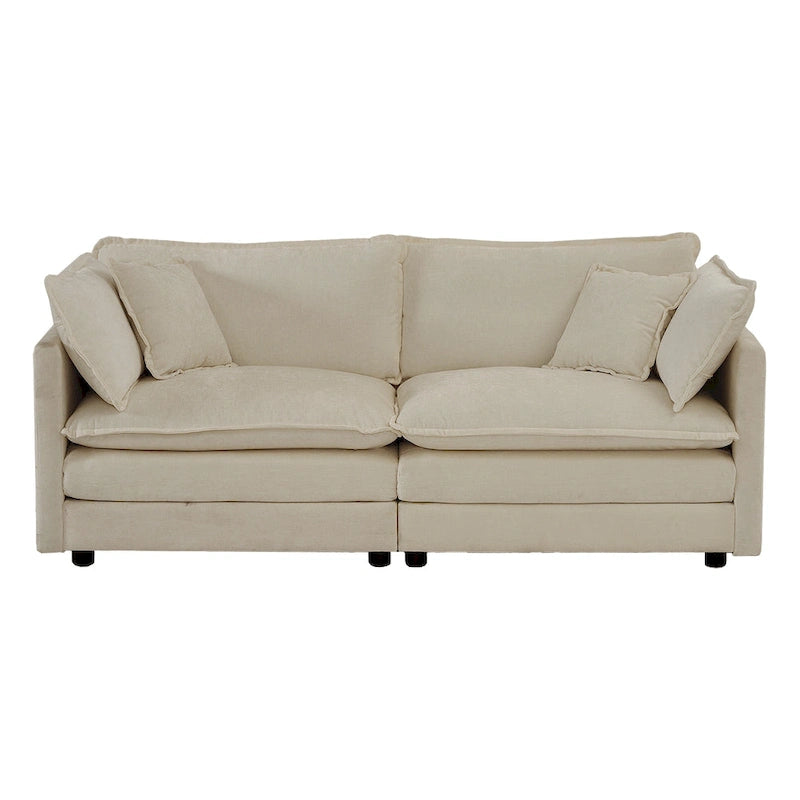 Ensemble de 2 canapés en chenille, canapé 2+3 places avec assise profonde, ensemble de canapés modernes pour salon, chenille beige