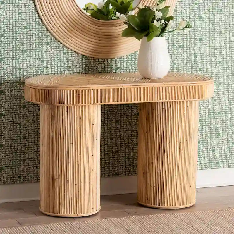 Console en rotin clair couleur miel, style bohème, 1 personne