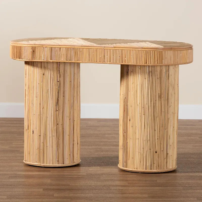 Console en rotin clair couleur miel, style bohème, 1 personne