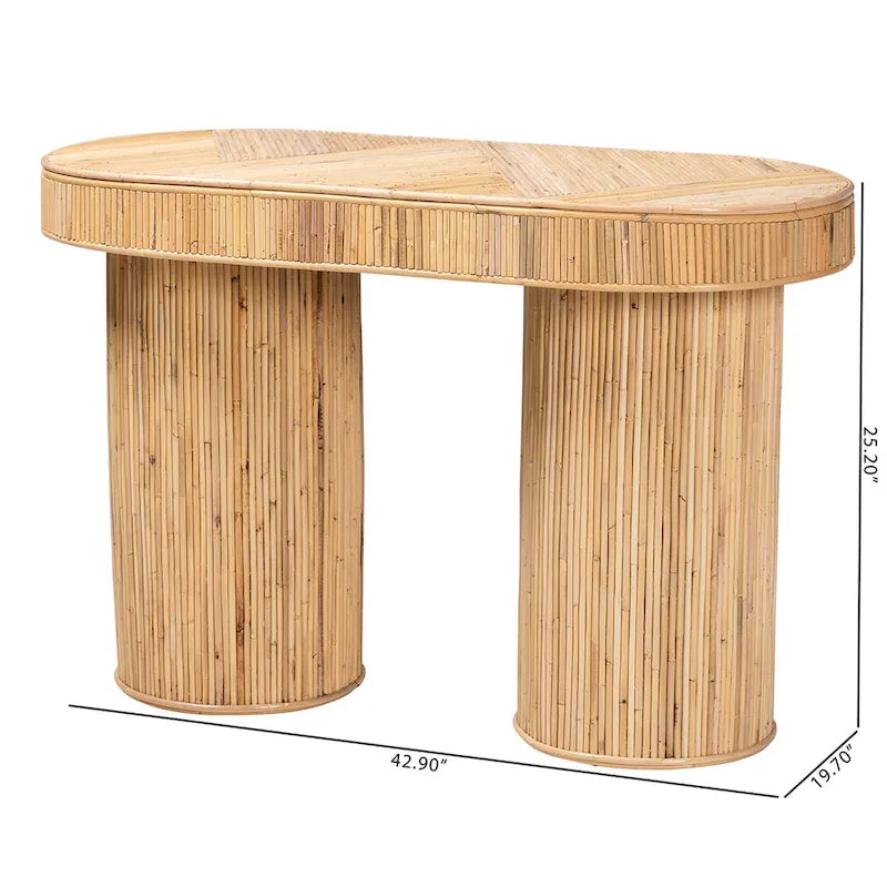 Console en rotin clair couleur miel, style bohème, 1 personne