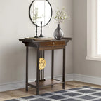 Console en bambou à plateau en bois marron avec tiroir – Style classique, assemblage par 1 personne