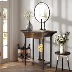 Console en bambou à plateau en bois marron avec tiroir – Style classique, assemblage par 1 personne