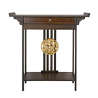 Console en bambou à plateau en bois marron avec tiroir – Style classique, assemblage par 1 personne