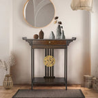 Console en bambou à plateau en bois marron avec tiroir – Style classique, assemblage par 1 personne