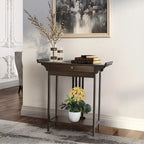 Console en bambou à plateau en bois marron avec tiroir – Style classique, assemblage par 1 personne