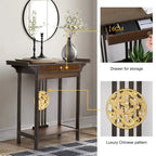 Console en bambou à plateau en bois marron avec tiroir – Style classique, assemblage par 1 personne