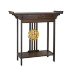 Console en bambou à plateau en bois marron avec tiroir – Style classique, assemblage par 1 personne