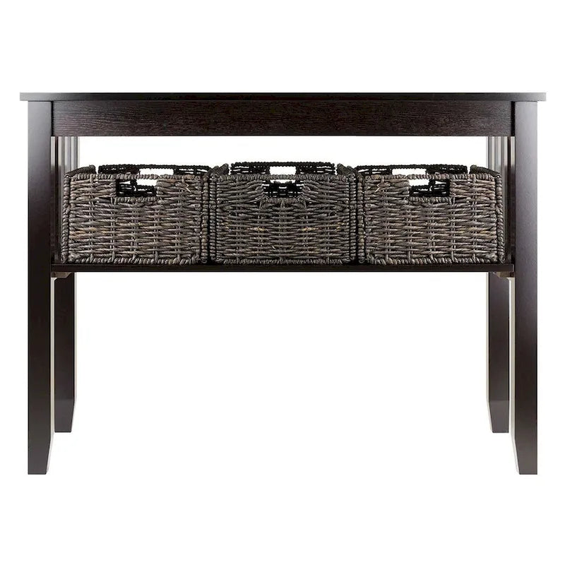 Table console de couloir à 2 niveaux Espresso avec 3 paniers de rangement - 40 larg. x 18 prof. x 30 haut.