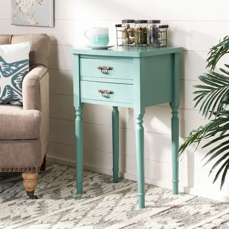 Table d'appoint, style campagnard français, bouleau blanc/vert sauge/bleu sarcelle, 1 personne