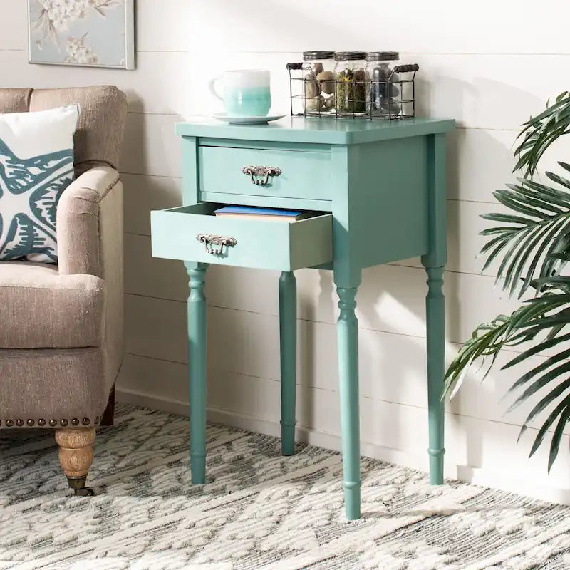 Table d'appoint, style campagnard français, bouleau blanc/vert sauge/bleu sarcelle, 1 personne