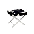Banc ottoman chromé, cuir poil de poney noir et blanc, 1 à 2 places