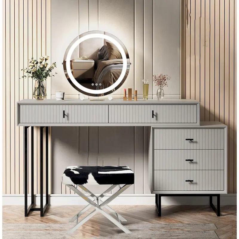 Banc ottoman chromé, cuir poil de poney noir et blanc, 1 à 2 places