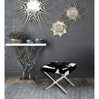 Banc ottoman chromé, cuir poil de poney noir et blanc, 1 à 2 places