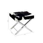 Banc ottoman chromé, cuir poil de poney noir et blanc, 1 à 2 places