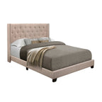Lit rembourré capitonné en tissu beige, pour 1 à 2 personnes, Grand lit/Très grand lit/Lit double