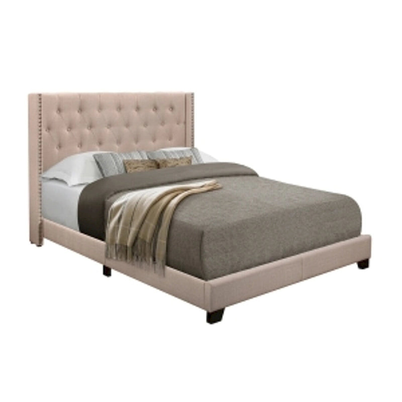 Lit rembourré capitonné en tissu beige, pour 1 à 2 personnes, Grand lit/Très grand lit/Lit double