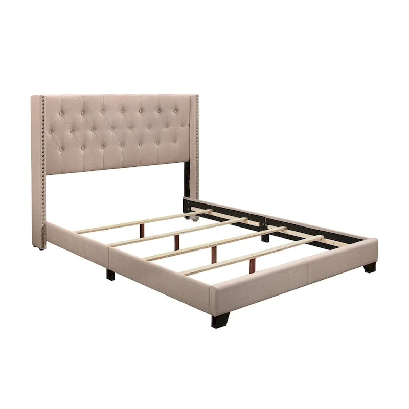 Lit rembourré capitonné en tissu beige, pour 1 à 2 personnes, Grand lit/Très grand lit/Lit double
