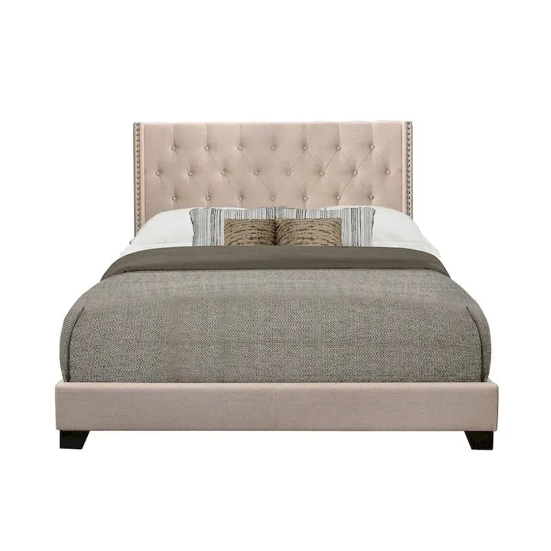 Lit rembourré capitonné en tissu beige, pour 1 à 2 personnes, Grand lit/Très grand lit/Lit double