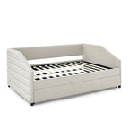 Lit de repos capitonné en lin beige/gris avec 2 tiroirs, jumeau/double, 1 place