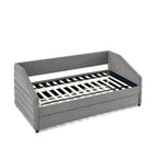 Lit de repos capitonné en lin beige/gris avec 2 tiroirs, jumeau/double, 1 place