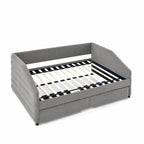Lit de repos capitonné en lin beige/gris avec 2 tiroirs, jumeau/double, 1 place