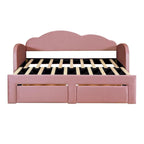 Lit de repos jumeau en velours beige/rose/gris avec lit gigogne relevable et 2 tiroirs, 2 couchages