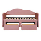 Lit de repos jumeau en velours beige/rose/gris avec lit gigogne relevable et 2 tiroirs, 2 couchages