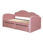 Lit de repos jumeau en velours beige/rose/gris avec lit gigogne relevable et 2 tiroirs, 2 couchages