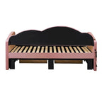 Lit de repos jumeau en velours beige/rose/gris avec lit gigogne relevable et 2 tiroirs, 2 couchages