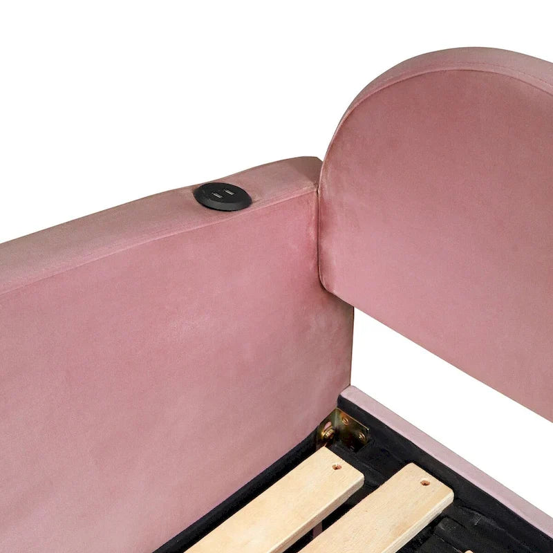 Lit de repos jumeau en velours beige/rose/gris avec lit gigogne relevable et 2 tiroirs, 2 couchages