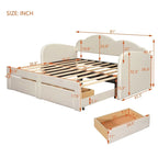 Lit de repos jumeau en velours beige/rose/gris avec lit gigogne relevable et 2 tiroirs, 2 couchages