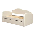 Lit de repos jumeau en velours beige/rose/gris avec lit gigogne relevable et 2 tiroirs, 2 couchages