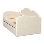 Lit de repos jumeau en velours beige/rose/gris avec lit gigogne relevable et 2 tiroirs, 2 couchages