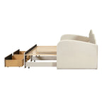 Lit de repos jumeau en velours beige/rose/gris avec lit gigogne relevable et 2 tiroirs, 2 couchages