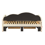 Lit de repos jumeau en velours beige/rose/gris avec lit gigogne relevable et 2 tiroirs, 2 couchages
