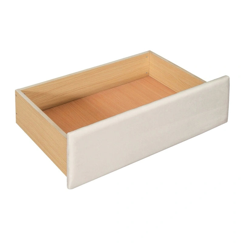 Lit de repos jumeau en velours beige/rose/gris avec lit gigogne relevable et 2 tiroirs, 2 couchages