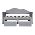 Lit de repos jumeau en velours beige/rose/gris avec lit gigogne relevable et 2 tiroirs, 2 couchages