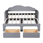Lit de repos jumeau en velours beige/rose/gris avec lit gigogne relevable et 2 tiroirs, 2 couchages