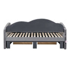 Lit de repos jumeau en velours beige/rose/gris avec lit gigogne relevable et 2 tiroirs, 2 couchages