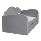Lit de repos jumeau en velours beige/rose/gris avec lit gigogne relevable et 2 tiroirs, 2 couchages