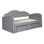 Lit de repos jumeau en velours beige/rose/gris avec lit gigogne relevable et 2 tiroirs, 2 couchages