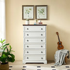 Commode à 6 tiroirs – Blanc / Naturel, Rangement de chambre pour 1