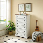 Commode à 6 tiroirs – Blanc / Naturel, Rangement de chambre pour 1